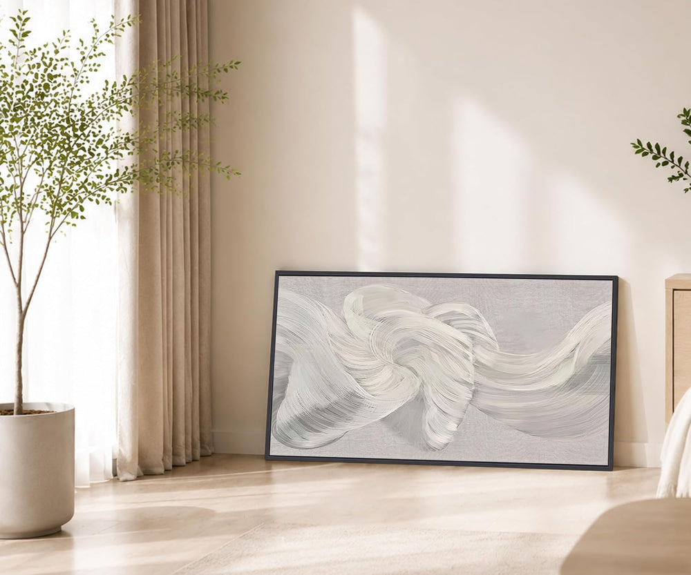 Large Framed Abstract Wall Art 24x48 Inch Grey Textured Canvas Wall Decor