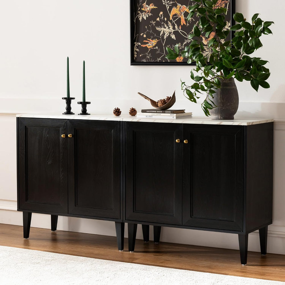 EYYTHUNG Black Accent Cabinet Set of 2, Modern Storage Sideboard Buffet with ...