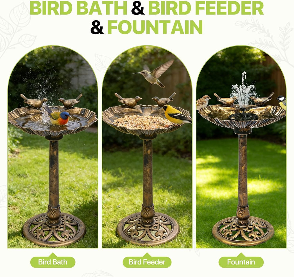 Magshion 31.5" Bird Bath with Solar Fountain for Outside, Bronze