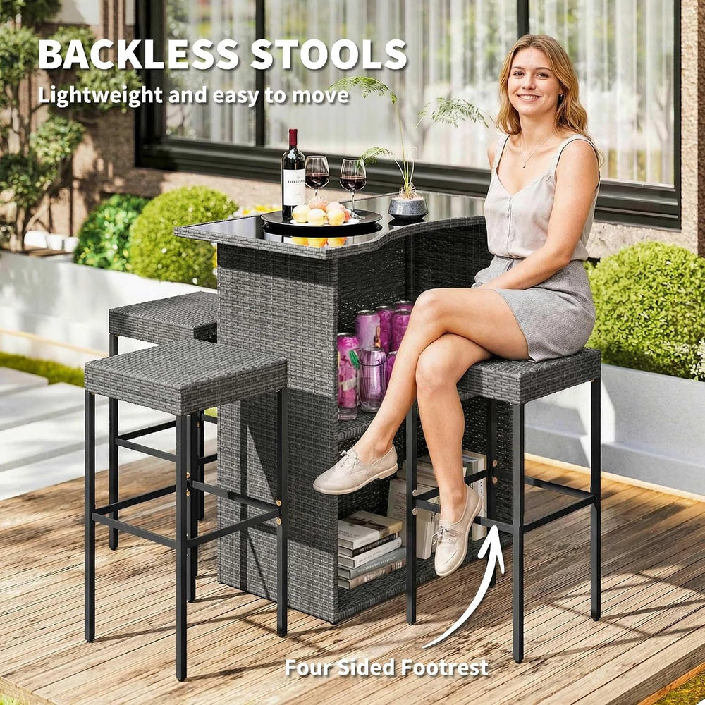 Outsunny 5 Piece Wicker Outdoor Bar Set with Glass Table Top Dark Gray