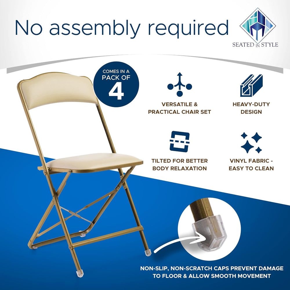 Premium Folding Chairs 4 Pack – Narrow 15” Seat, Padded Seat & Back – Fol...