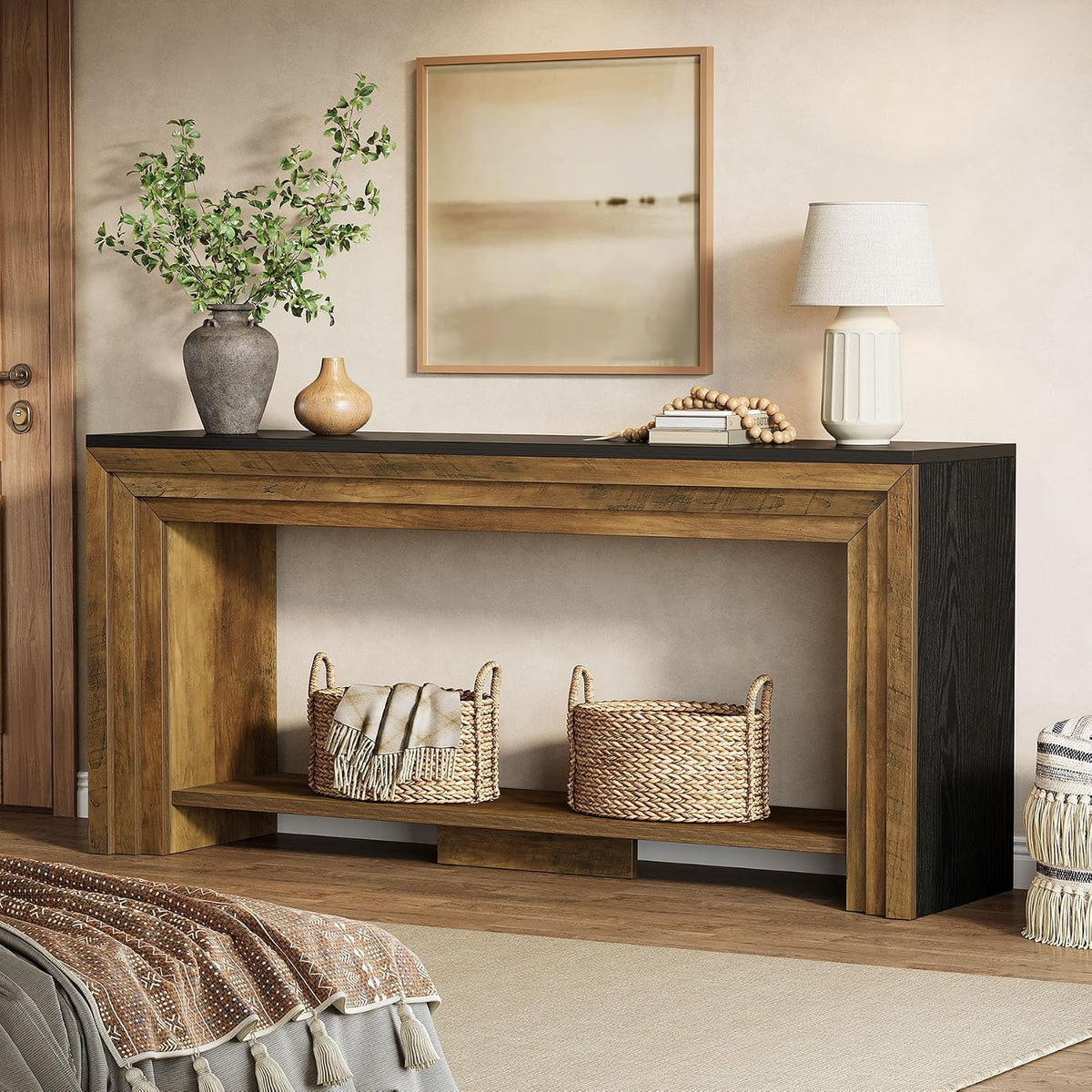 Tribesigns 70.9 Inch Long Console Table, Farmhouse 2-Tier Wooden Sofa Table with Storage, Space-Saving Behind Couch Accent Table for Living Room, Entryway, Hallway and Foyer