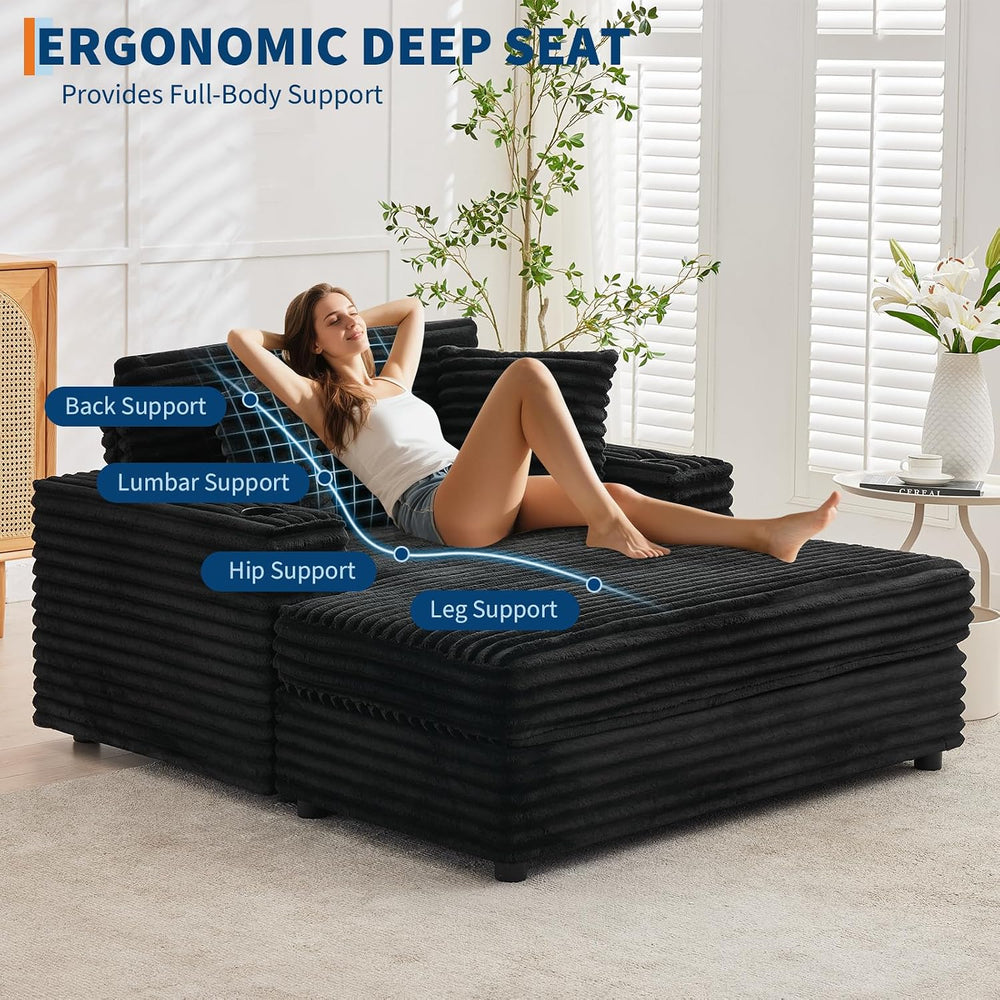 Garvee 60" Oversized Corduroy Chaise Lounge Chair,Black Indoor Sleeper Sofa