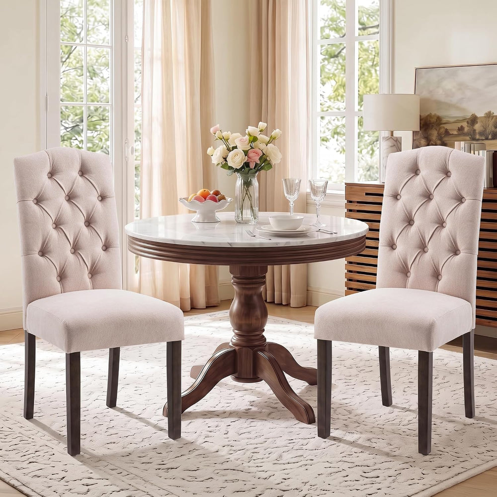 Tufted Dining Chair Fabric Button Upholstered Modern Kitchen Diner Set of 6