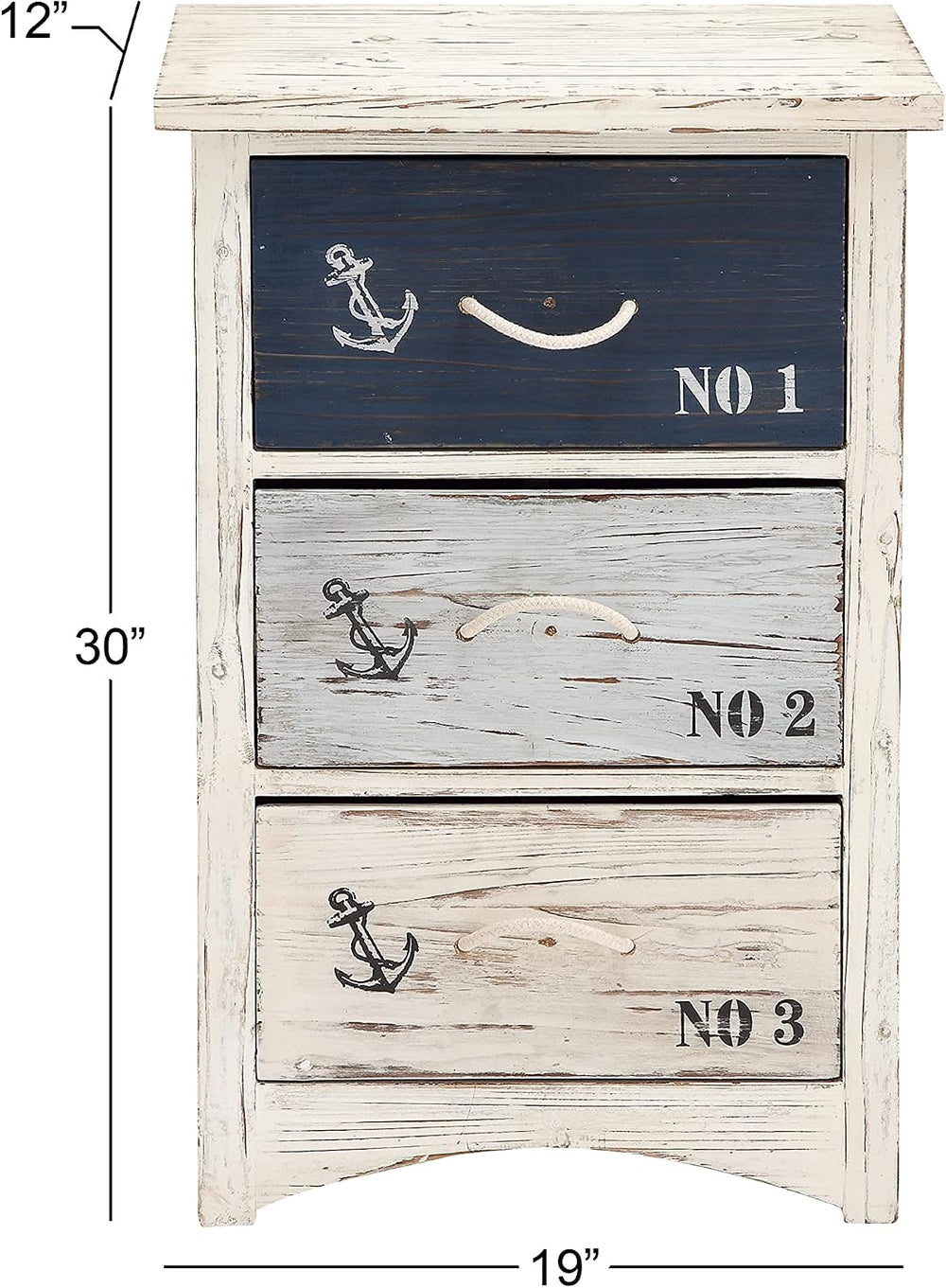 Deco 79 Wooden Anchor Room Chest Small Distressed Storage Cabinet with 3 Numb...
