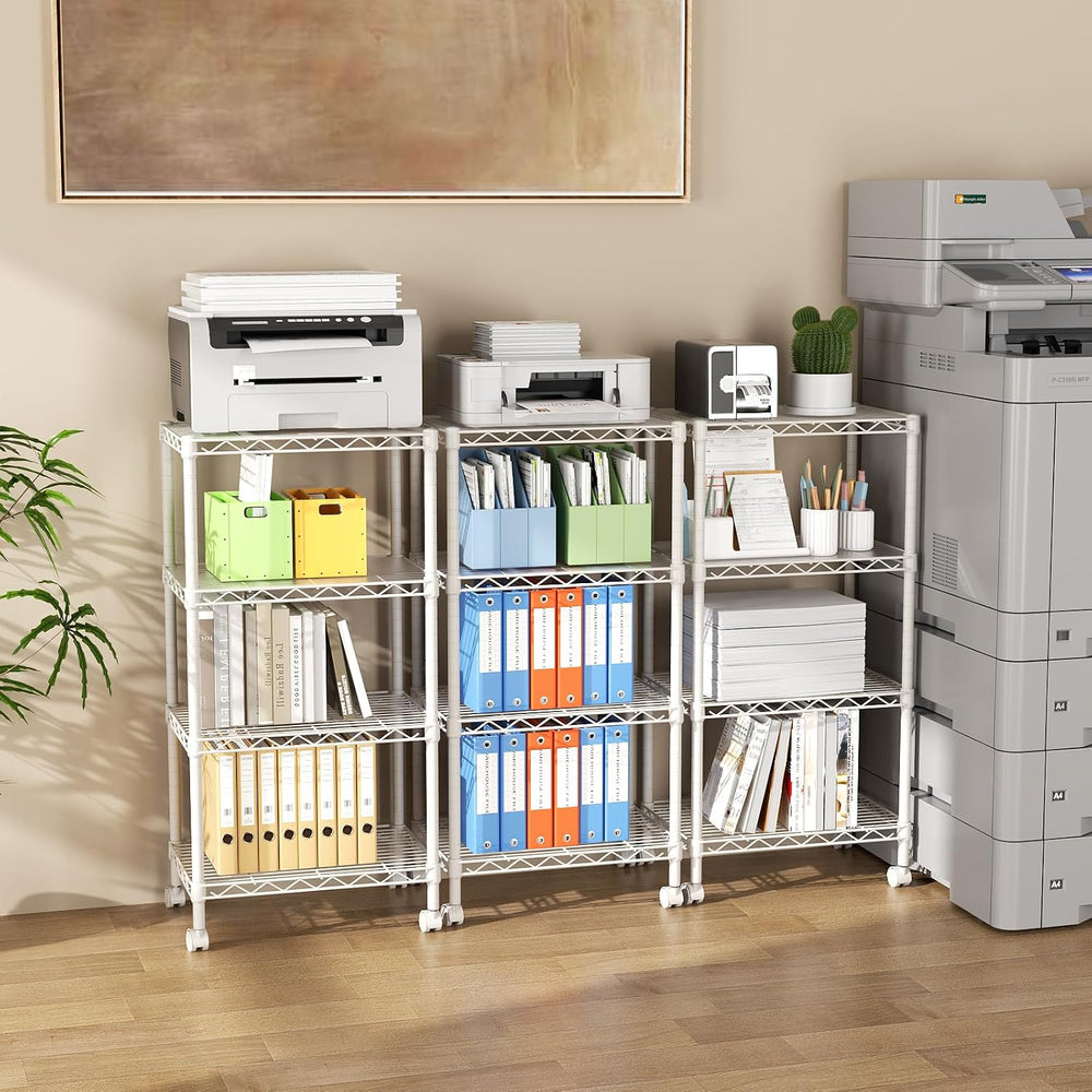 SINGAYE 4 Shelves Storage Shelf Wire Shelving Unit Metal Adjustable Wheels