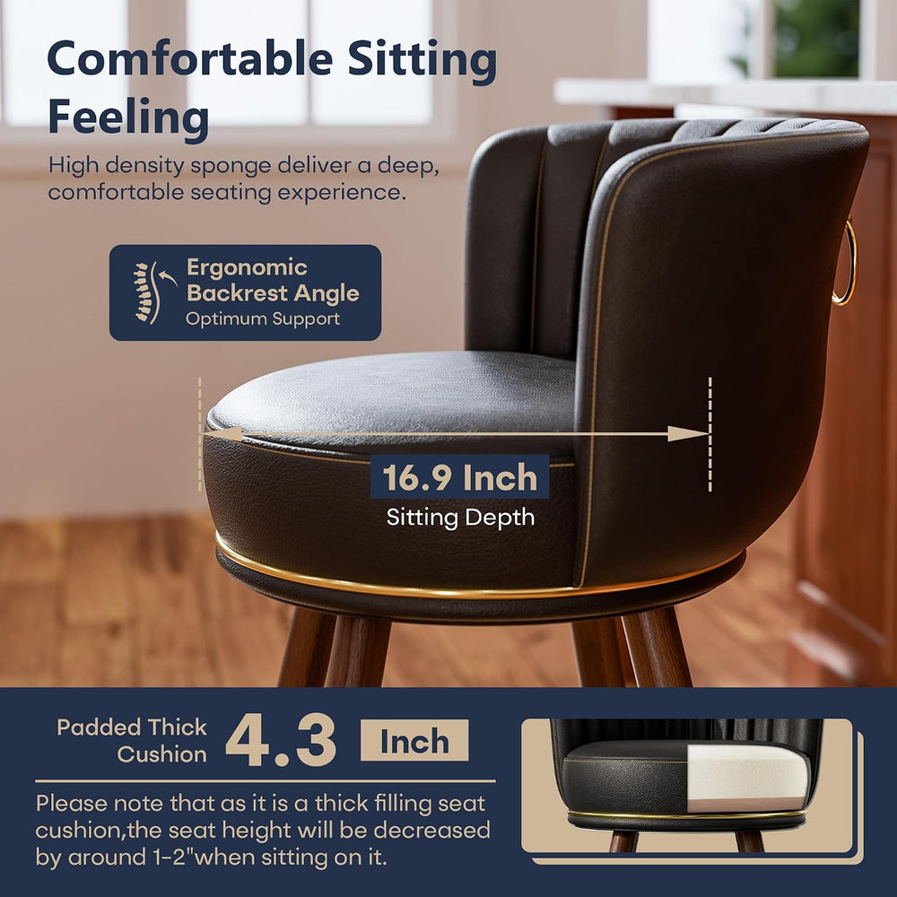 SeekFancy 24 Inch Black Leather Swivel Counter Bar Stools Set of 2