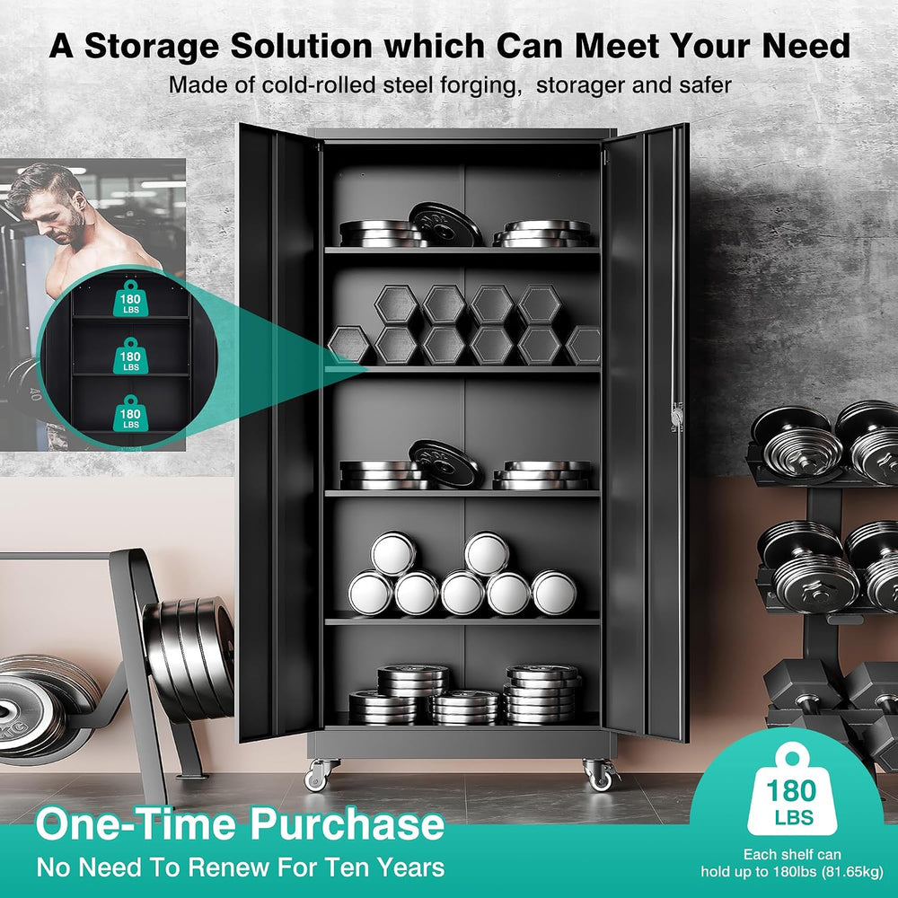 SISESOL 75" Tall Metal Storage Cabinet with Wheels,Rolling Garage Storag...
