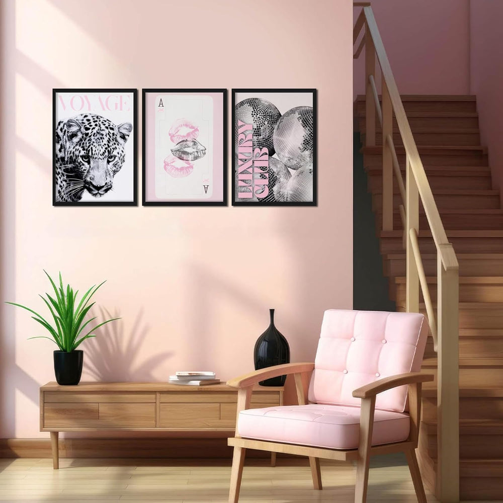 Pink Cheetah Wall Art Set of 3, Y2K Trendy Leopard Canvas Wall Decor Painting...
