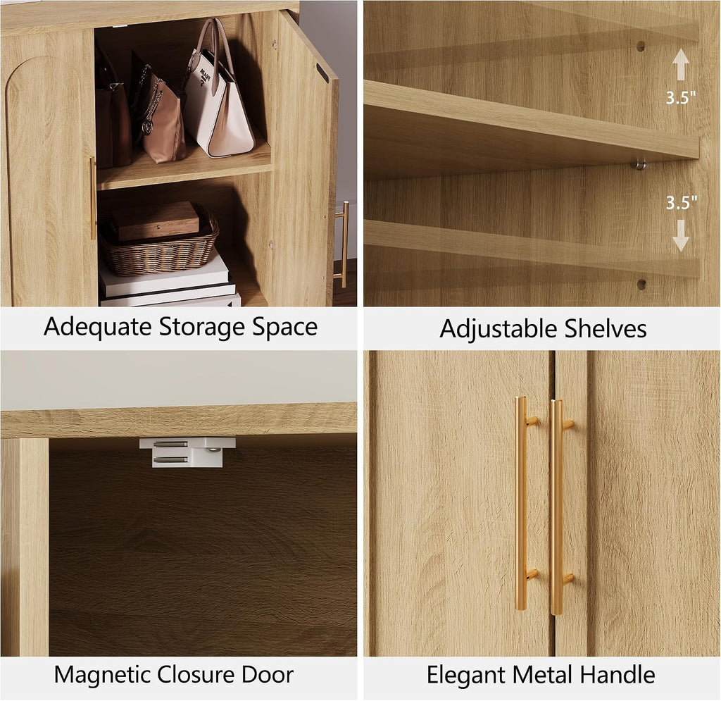 FORTUNETEC 31.5" Sideboard Buffet Cabinet with Storage,Oak