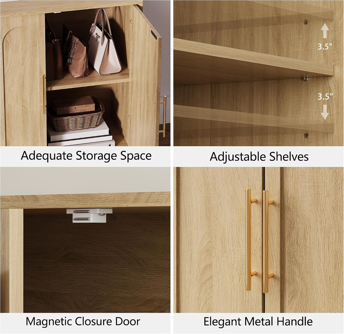 FORTUNETEC 31.5" Sideboard Buffet Cabinet with Storage,Oak