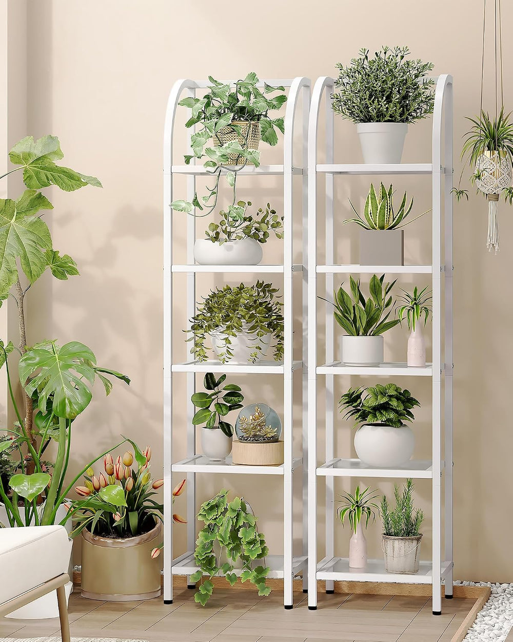 Hzuaneri Bookcase Bookshelf, Tempered Glass Arched Bookshelf