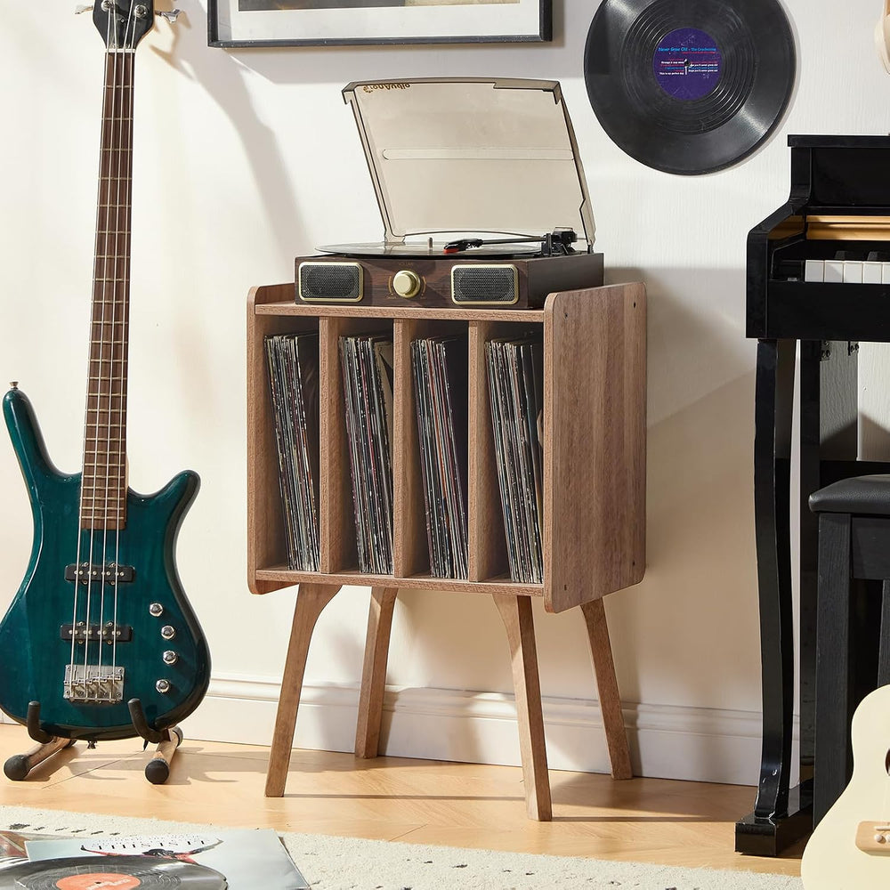 LELELINKY Record Player Stand, Oak Grey Vinyl Record Storage Table for LPs