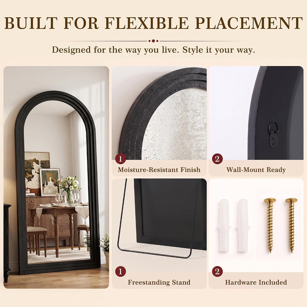 76"x34" Arched Full Length Mirror, Large Wood Floor Mirror, Black