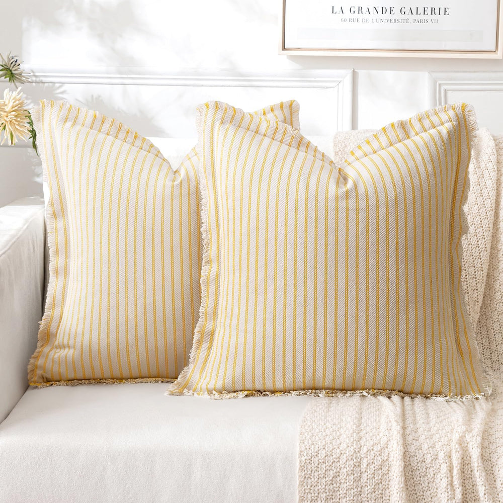 MIULEE Yellow Striped Decorative Throw Pillow Covers, 18x18