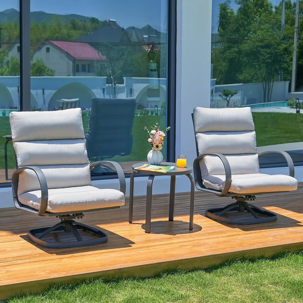 NATURAL EXPRESSIONS 3-Pc High Back Swivel Rocker Outdoor Bistro Set, Grey