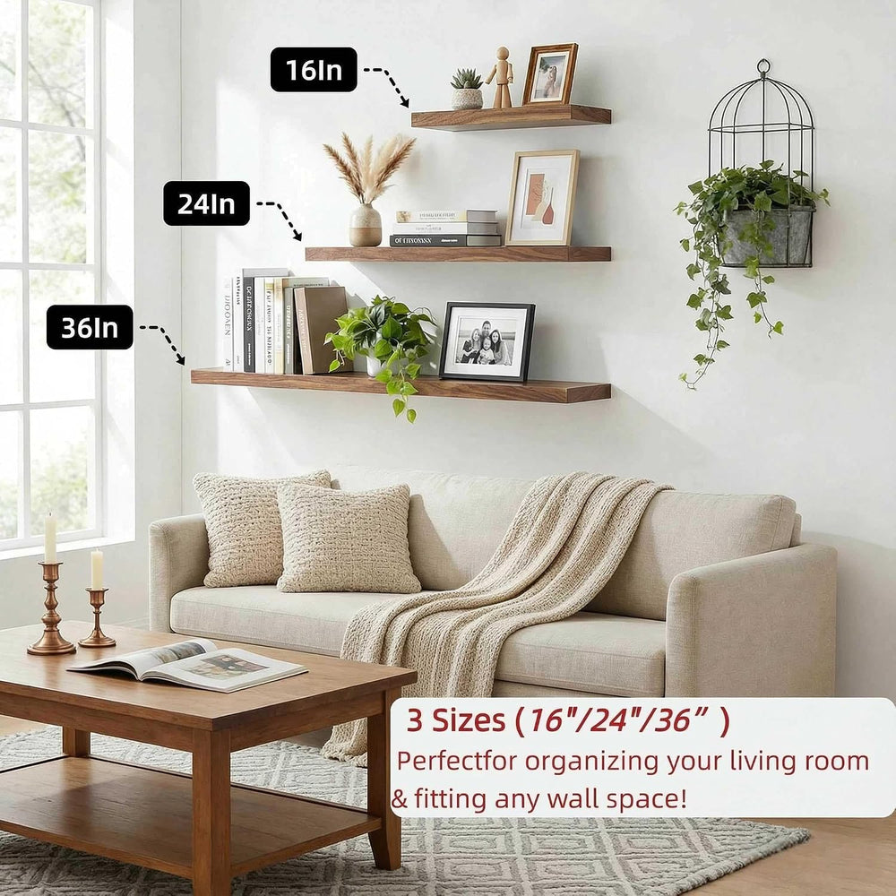 SAUMONIERES Floating Shelves Wall Shelf Solid Wood for Bathroom Bedroom Kitch...