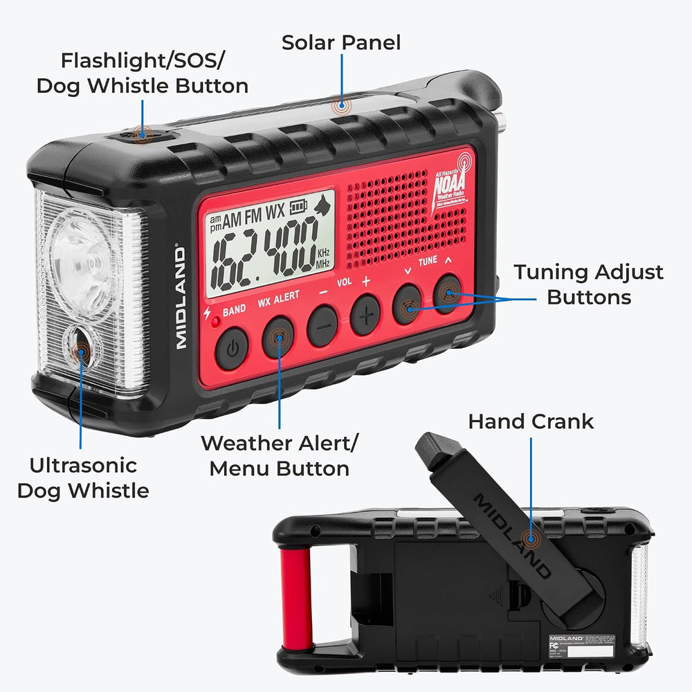 Midland - ER310, Emergency Crank Weather AM/FM Radio - Red/Black