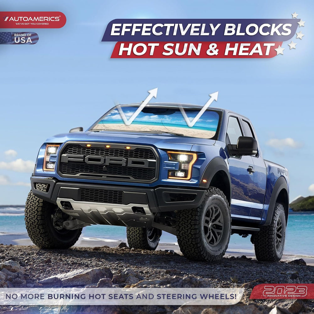 Autoamerics 1-Piece Windshield Sun Shade - Sunny Beach, Small 59x28.5 in