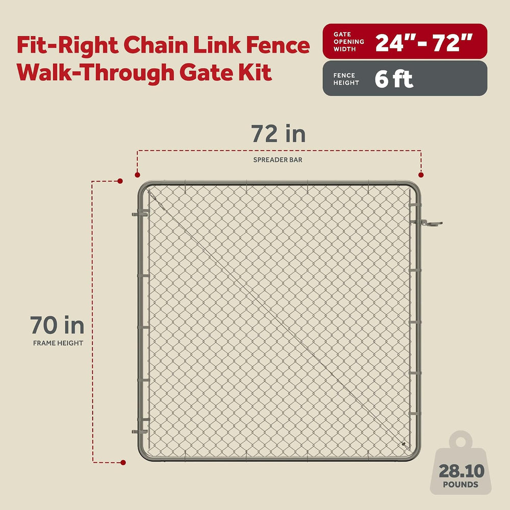 Adjust-A-Gate Chain Link Round Gate Kit, Silver, 24-72 in, 70 in Tall