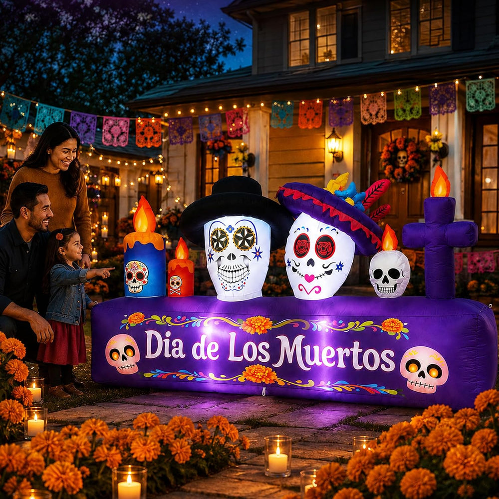 8FT Dia de Los Muertos Inflatable Decorations, 6FT Tall Day of the Dead Infla...
