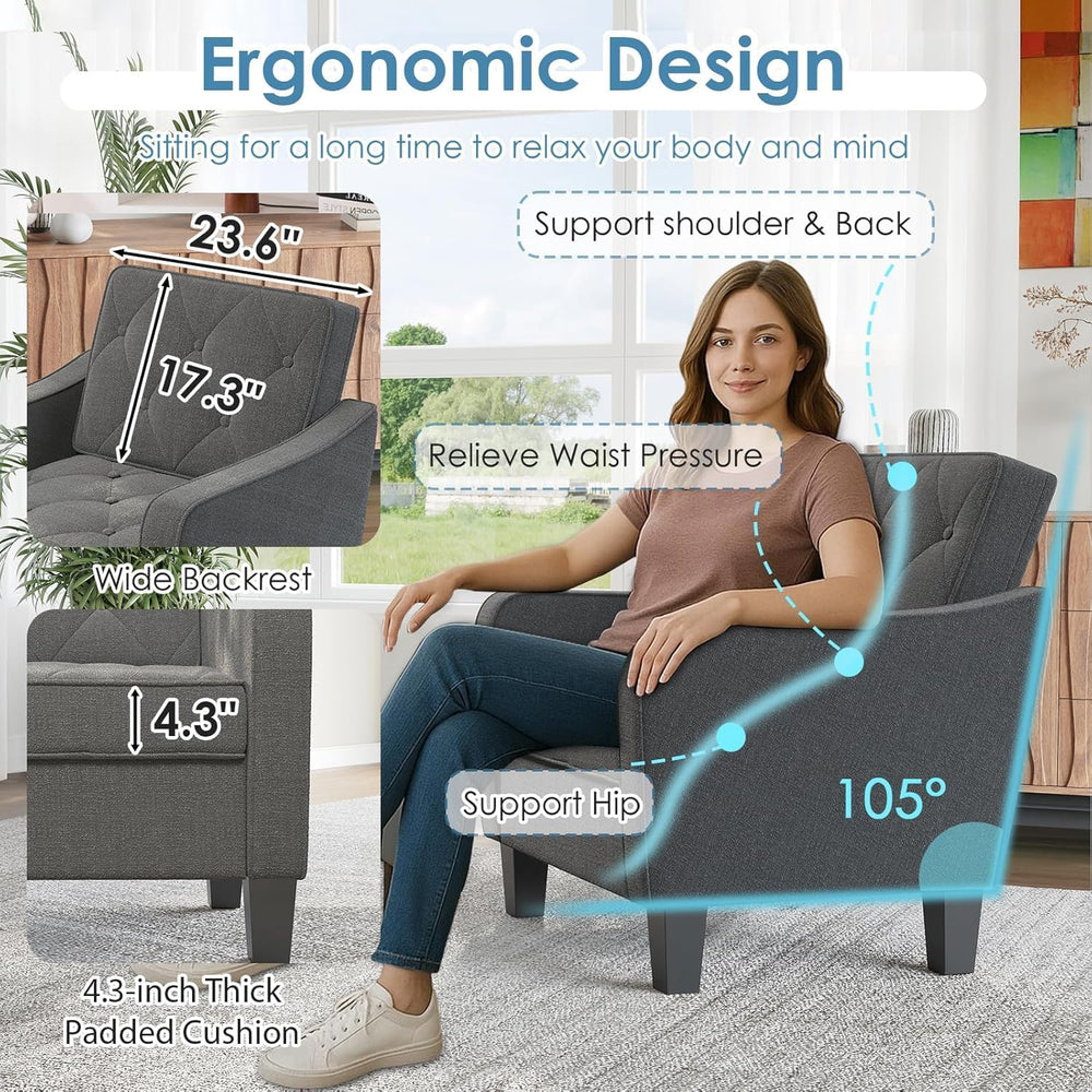 STHOUYN Grey Accent Chairs, Wide Comfy Arm Chairs for Living Room, Office