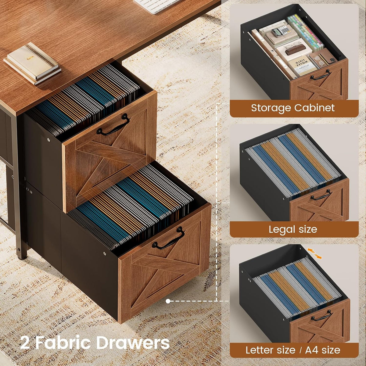 SEDETA Reversible Farmhouse L Shaped Office Desk with Drawer, Hutch