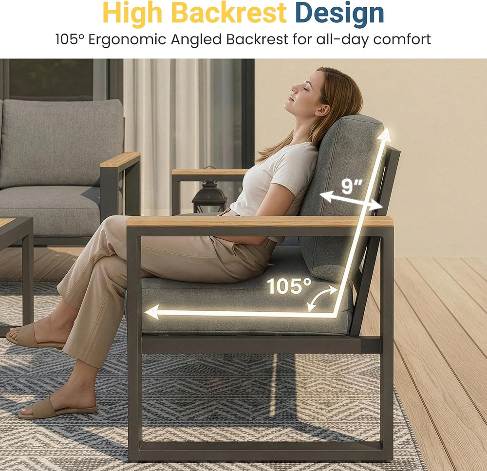 Aluminum Outdoor Patio Furniture Set with Height-adjustable Footrest for Lawn...