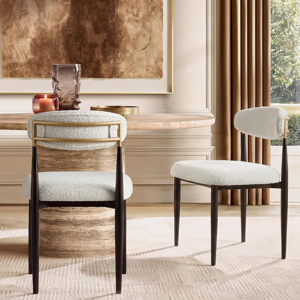 Morden Fort Upholstered Dining Chairs Set of 6, Cream Boucle