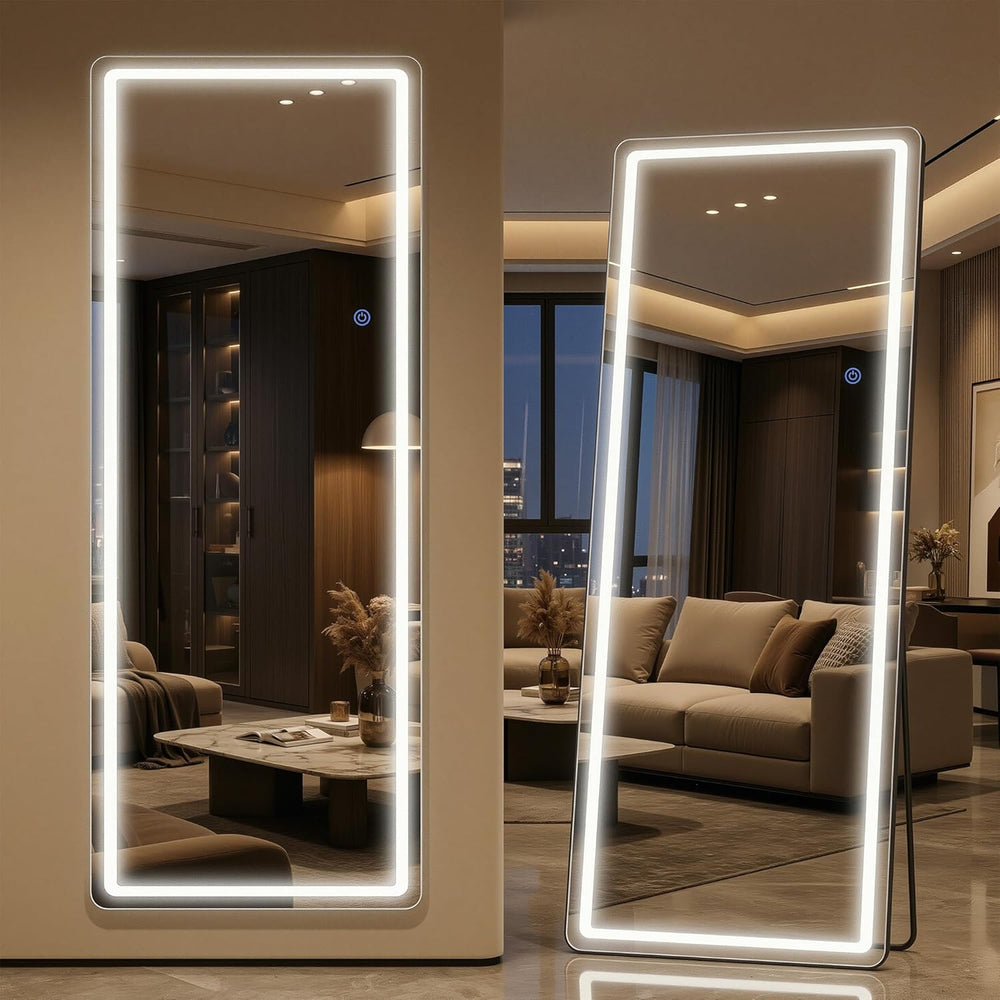 Antok 58"x18" LED Full Length Mirror, Lighted Floor Mirror, Rect
