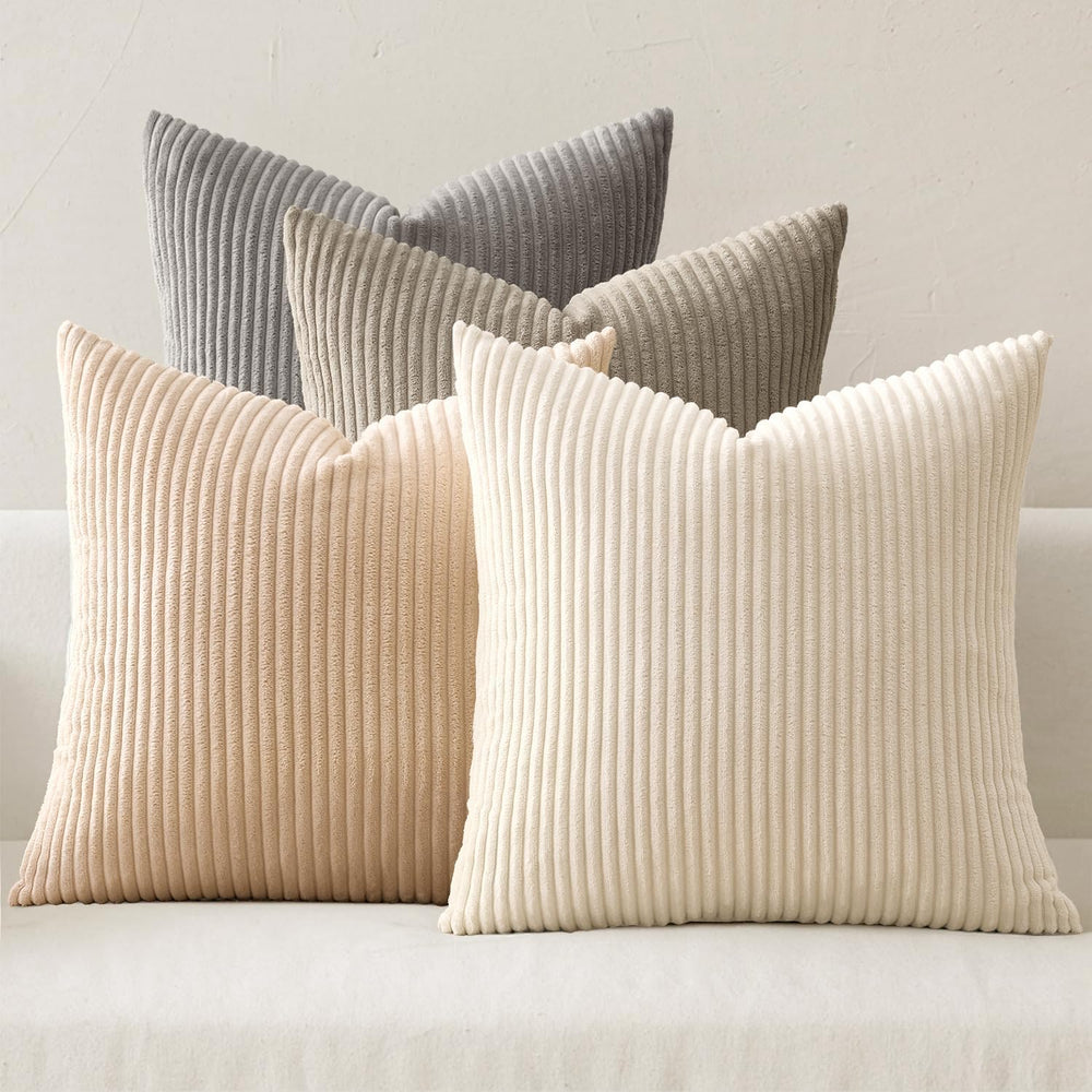 MIULEE Soft Corduroy Decorative Throw Pillow Covers Neutral Cream 20x20
