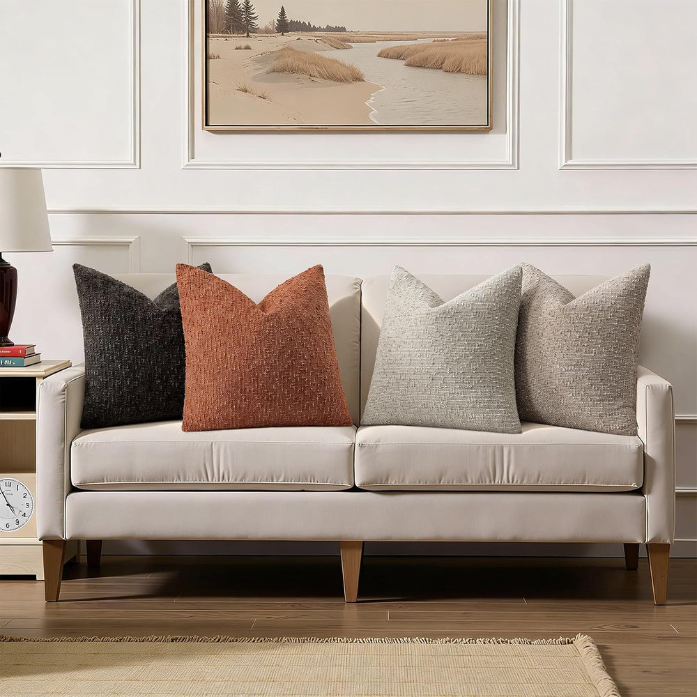 decorUhome Textured Rust Chenille Throw Pillow Covers 24x24 Set of 2