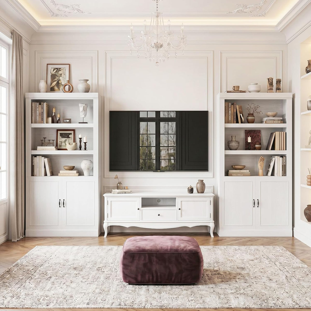 unikito 71" tall bookshelf with doors and adjustable showing dimensions