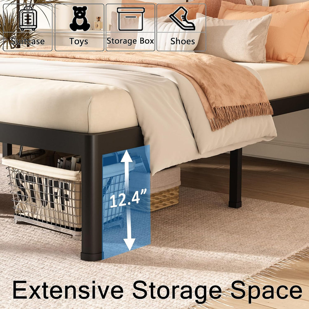 FUIOBYVV 14 Inch California King Metal Bed Frame with Mattress Retainer