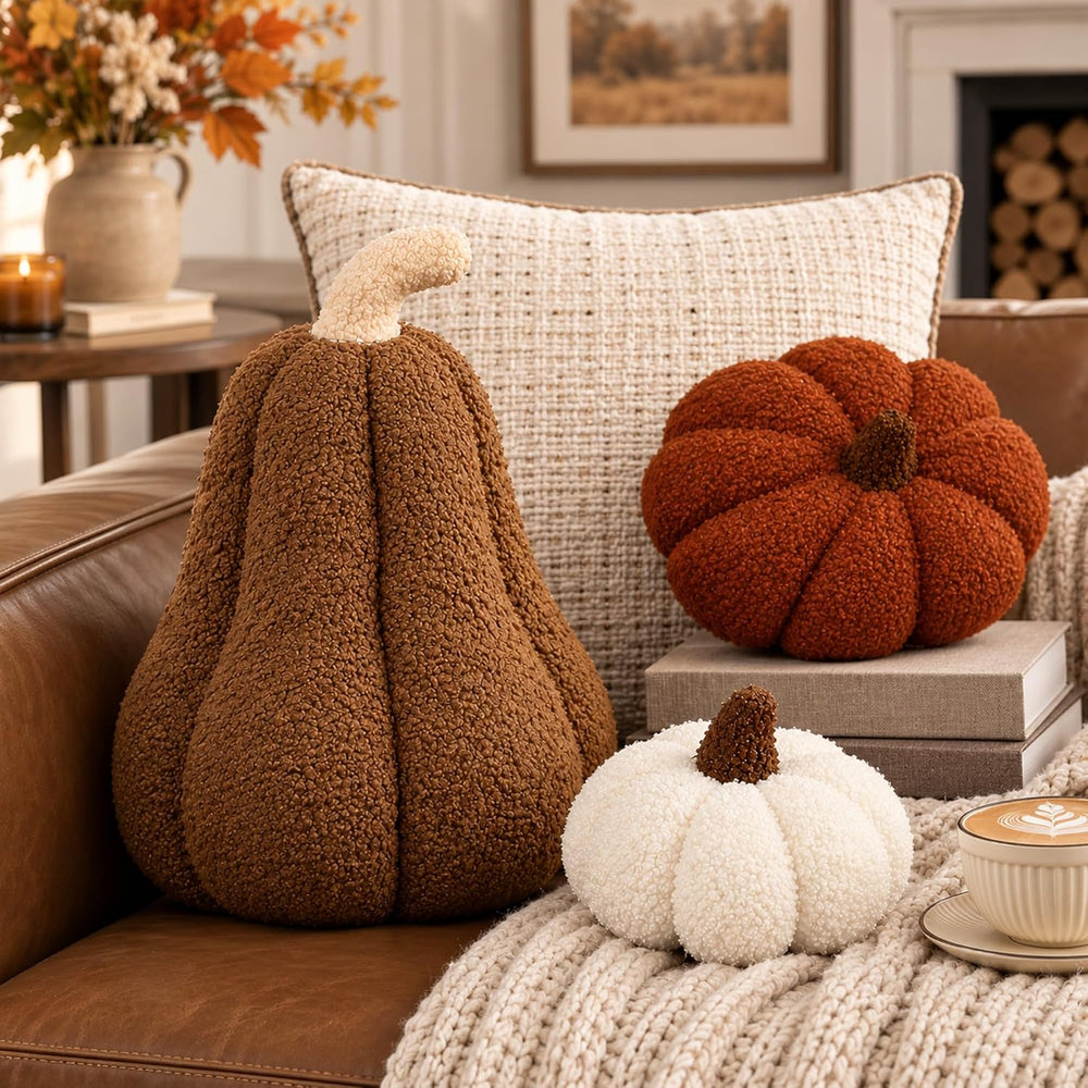 Beeveer 3 Pcs Fall Thanksgiving Pumpkin Pillows,Caramel & Cream