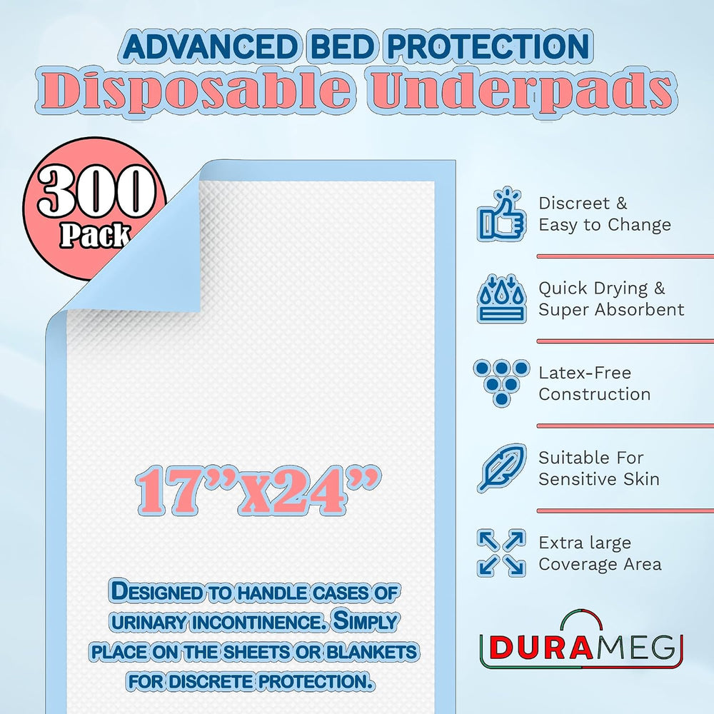 Chucks Disposable Underpads 17x24 300 Count Bed Pads Incontinence Chux Pads