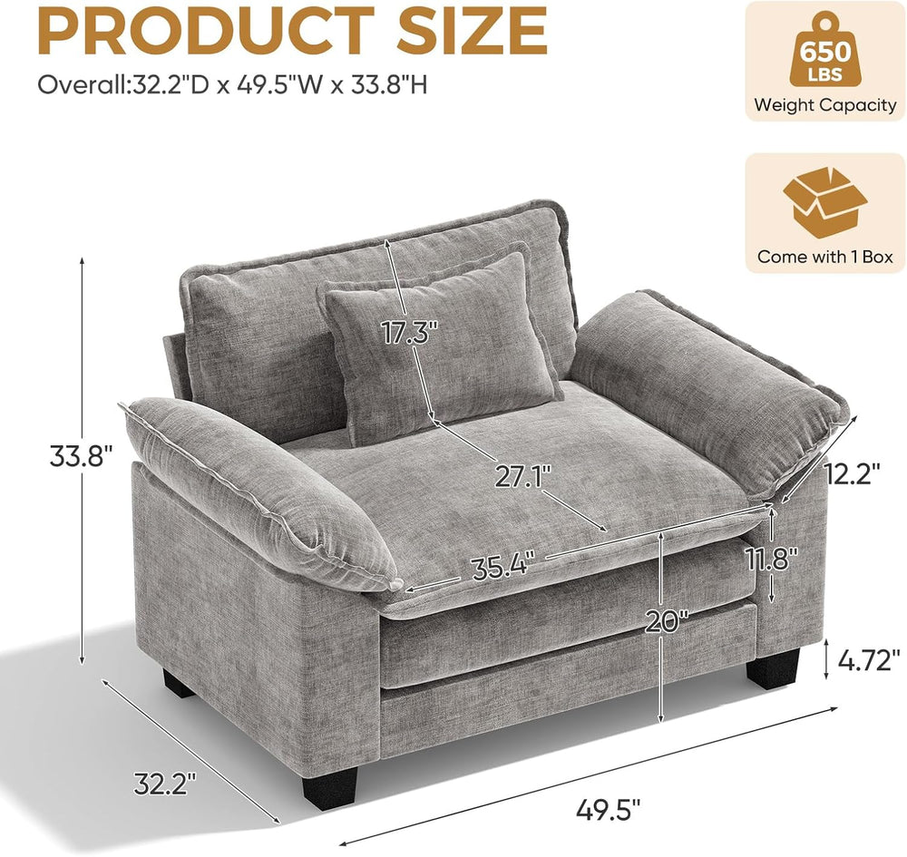 HUSFU Oversized Accent Chair, 50'' W Chenille Cloud Sofa Chair, Gray