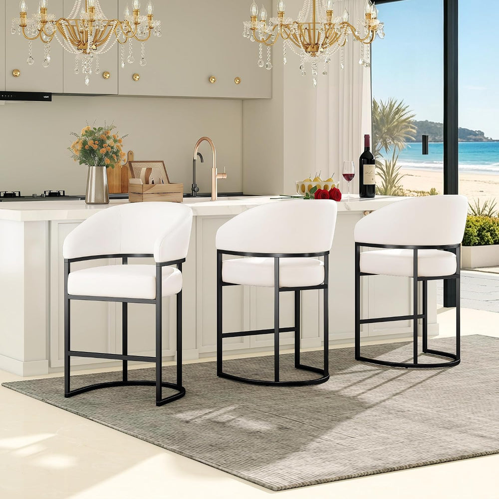 Modern Counter Height Bar Stools,Bar Stools Set of 3,PU Leather Upholstered B...