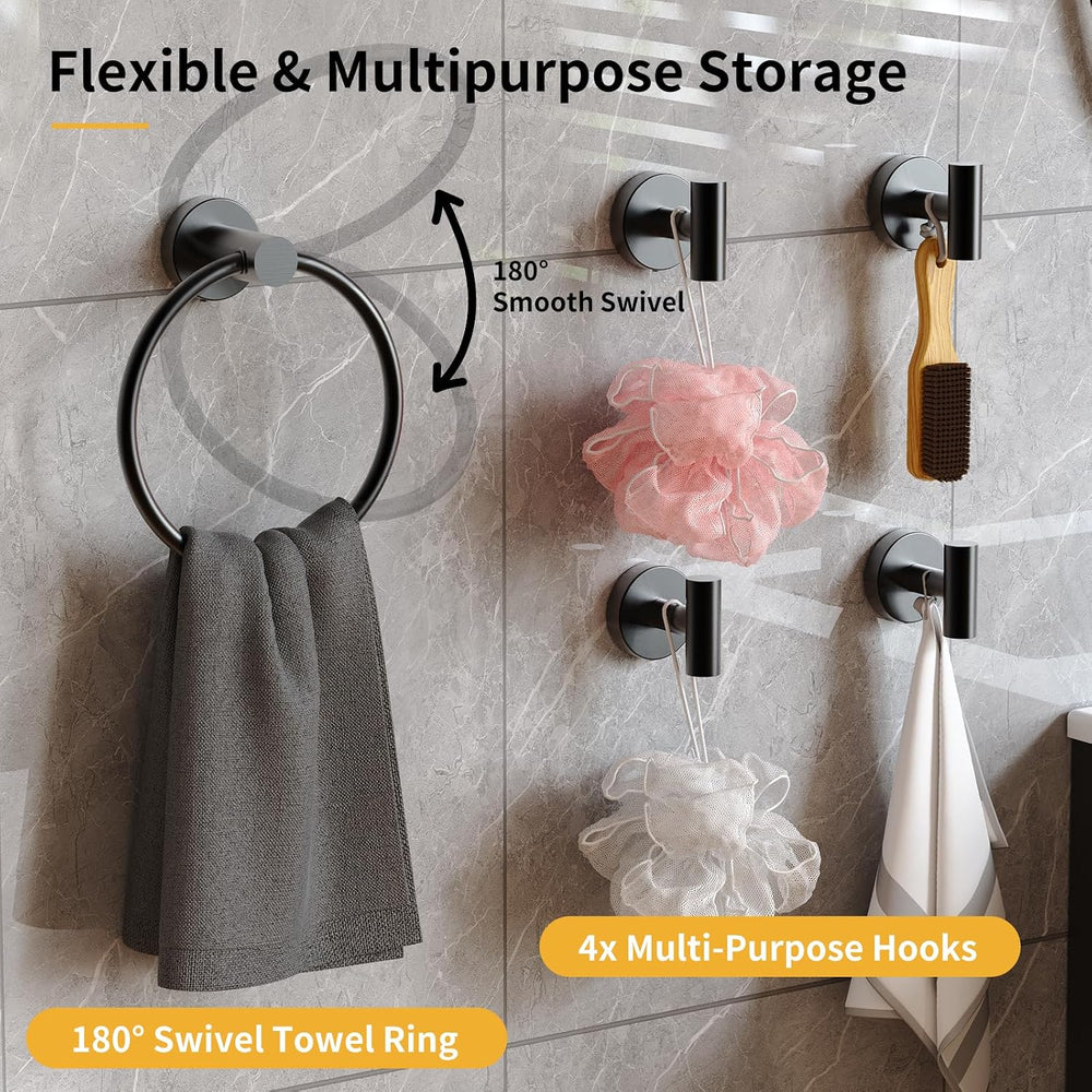 Matte Black Bathroom Hardware Set 7 Piece with 23.6 Inch Towel Bar