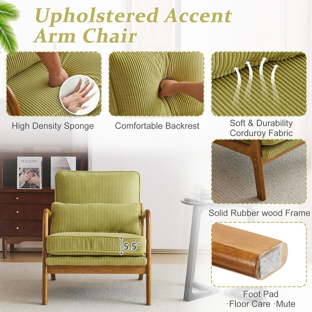 VINGLI Upgraded Premium Corduroy Accent Chair,Upholstered Arm Chair,Solid Woo...