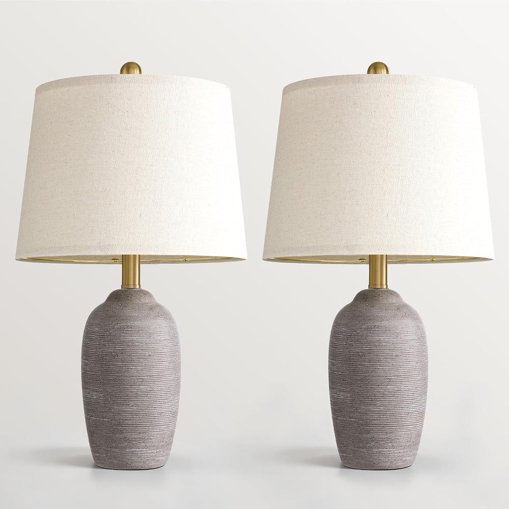USumkky 21" Vintage Ceramic Table Lamps Set of 2 for Bedroom Rustic Gray