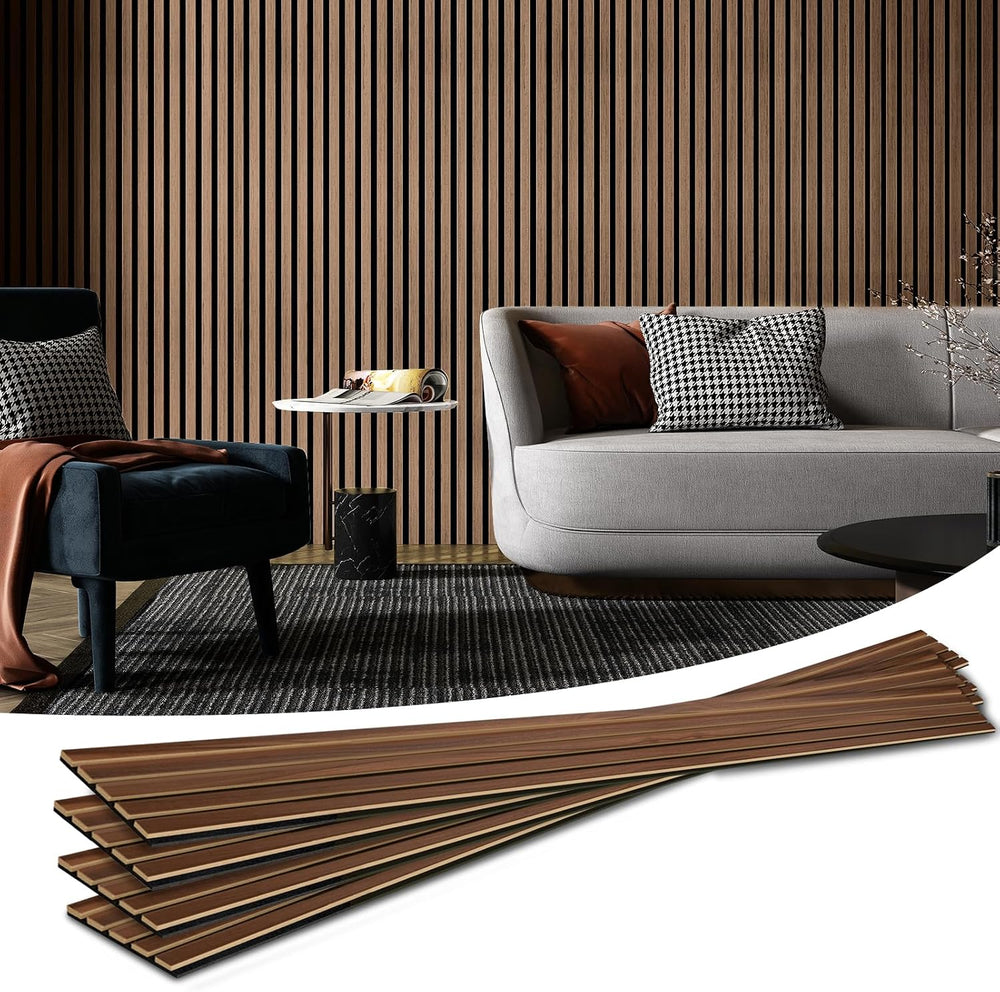 Art3d 4-Pack Soundproof Wood Slat Wall Panels, 94.5 x 7.9 Inch, Walnut