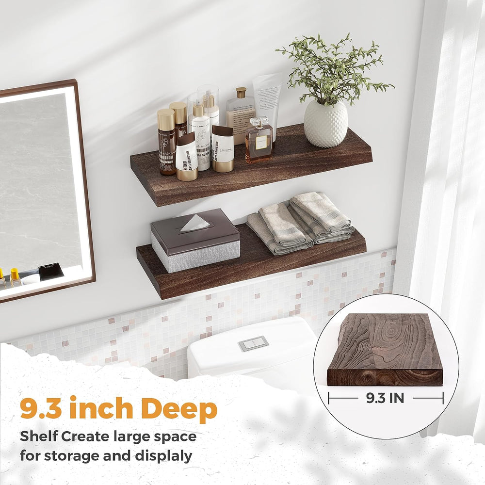RICHFOCUS Live Edge Elm Floating Shelves - 24" W x 9.3" D Rustic So...