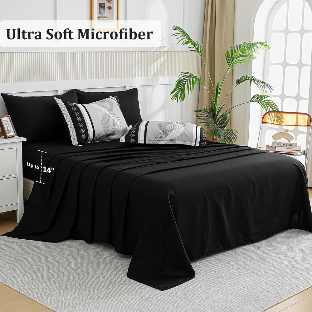 Anibedding Black Comforter Set King Size,8 Pieces Boho Bed in a Bag Patchwork...