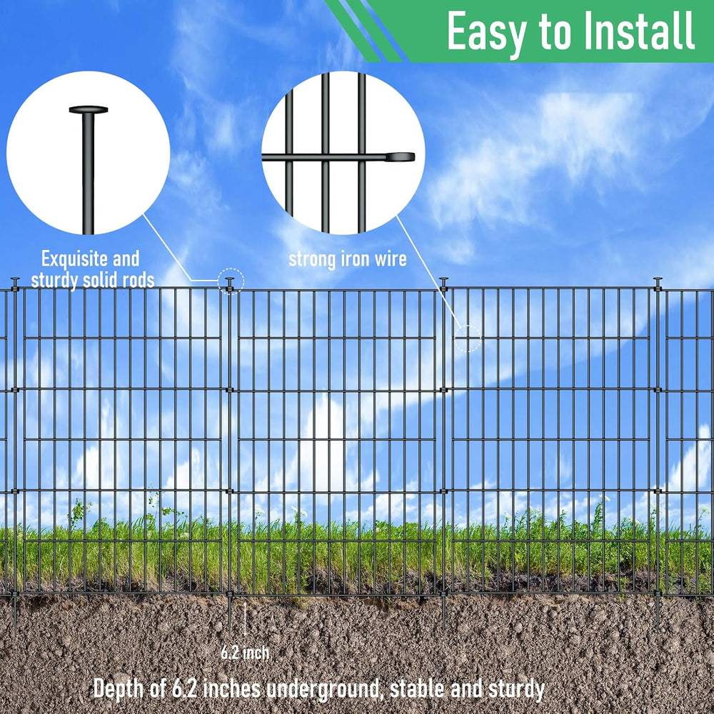 10‑Panel No‑Dig Garden Fence, 24" H x 20'L Outdoor Dog Barrier