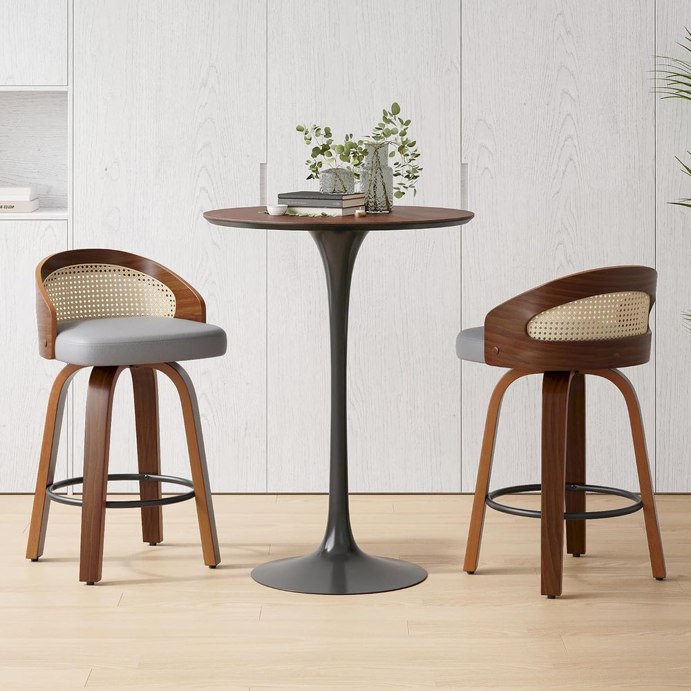 Soohow Swivel Bar Stools Set of 2, Upholstered Barstools with Rattan Back, Fo...