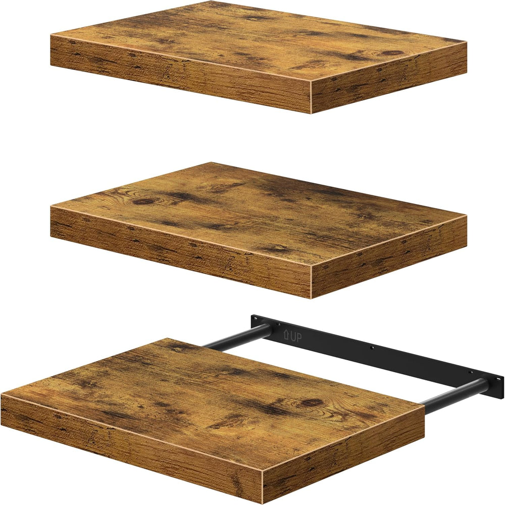 QEEIG 10" Deep Floating Projector Shelves Under TV Shelf (Brown, Set of 3)