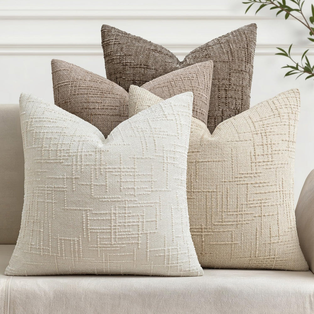 MIULEE Texture Chenille Decorative Throw Pillow Covers Neutral Beige 20x20