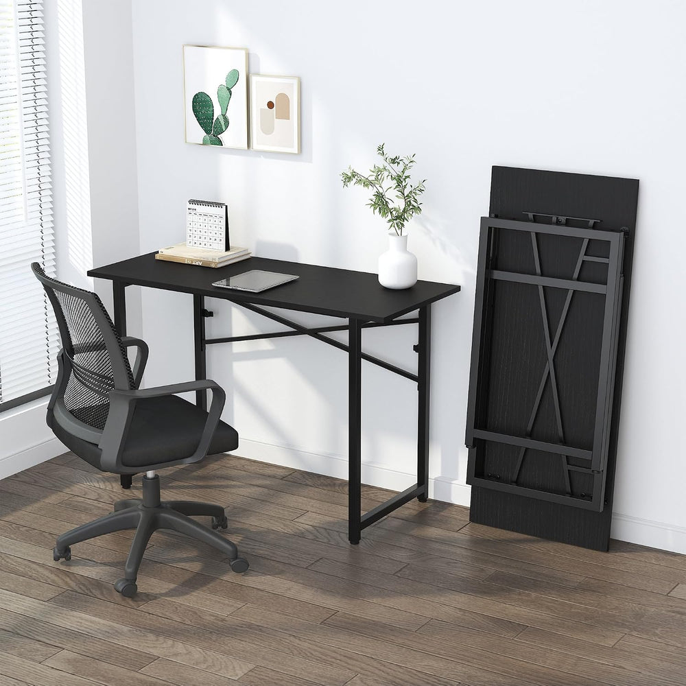 Lutown-Teen Folding Computer Desk 47 inch No Assembly Required, Black
