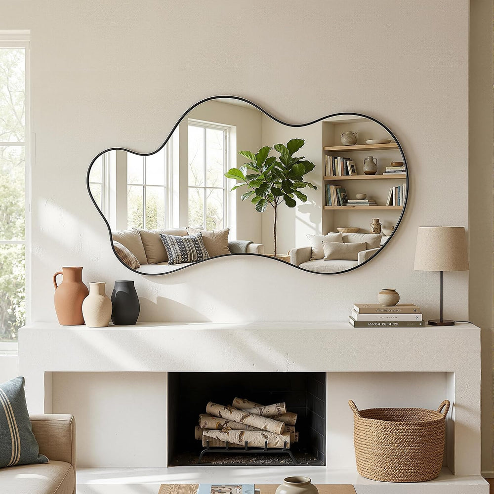 Irregular Wall Mirror, 26"x40" Asymmetrical Mirror, Black